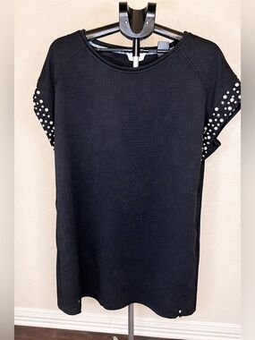 Black Tunic Dress with Pearl Accents